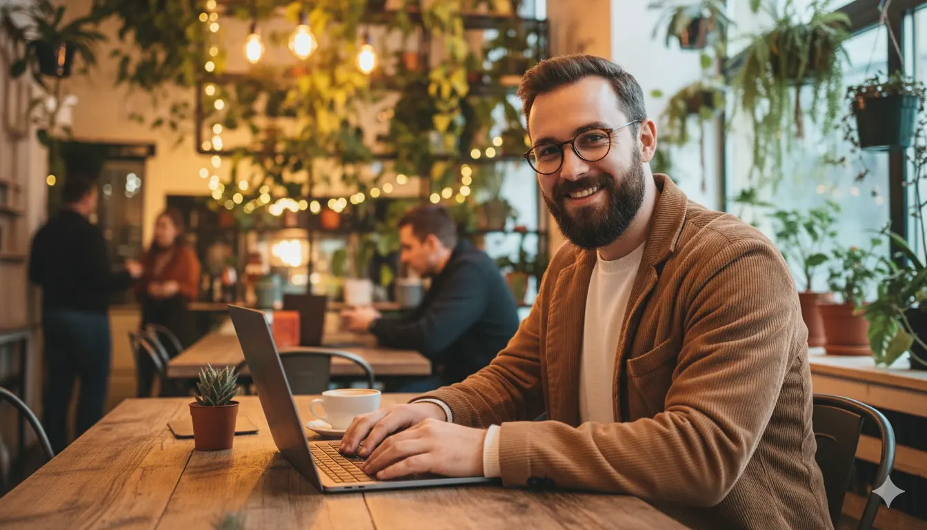 A small business owner managing their schedule on a laptop.