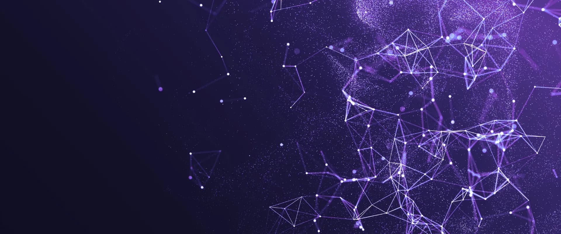 Abstract purple and blue digital network connections.